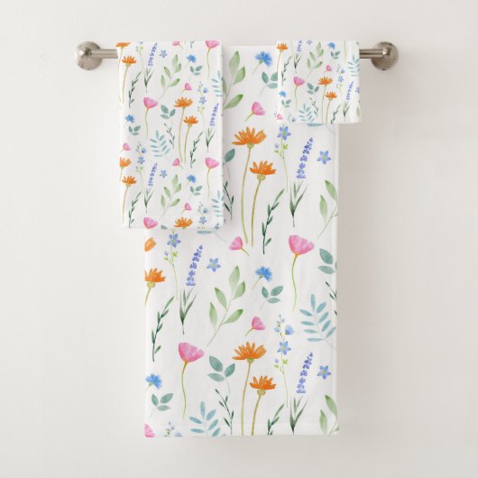 Patroon voor gemengde Waterverf wilde bloemen Bad Handdoek (Insitu)