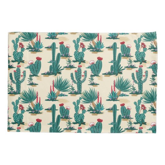 Patroon voor groene en rode cactus kussensloop (Achterkant-Links)