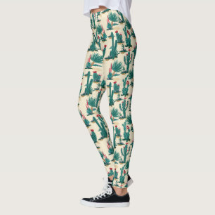 Patroon voor groene en rode cactus leggings