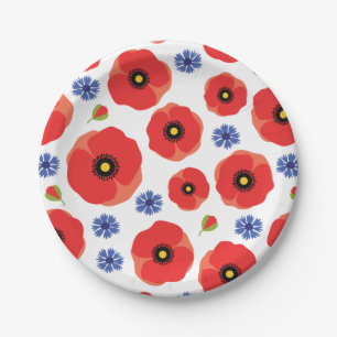 Patroon voor papavers en cornbloemen papieren bordje