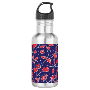 Patroon voor rode en blauwe bloemen waterfles
