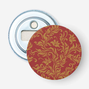 Patroon voor rode en gouden flora button flesopener