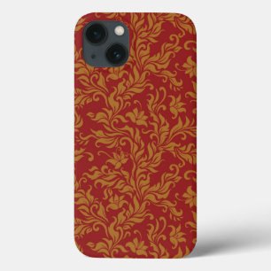 Patroon voor rode en gouden flora iPhone 13 hoesje