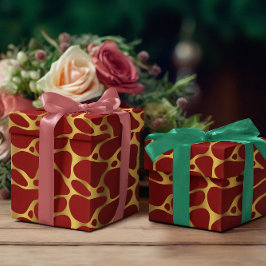 Patroon voor rode en gouden Giraffe Cadeaupapier