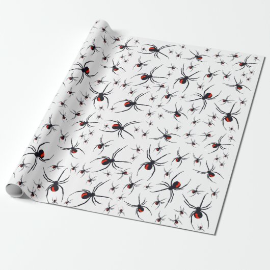 Patroon voor rode en zwarte spin cadeaupapier (Uitgerold)
