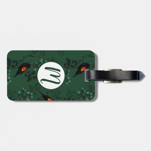 Patroon voor rode zwarte vogels bagagelabel (Achterkant horizontaal)