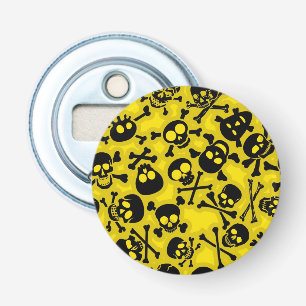 Patroon voor schedel en dwarsbeenderen button flesopener