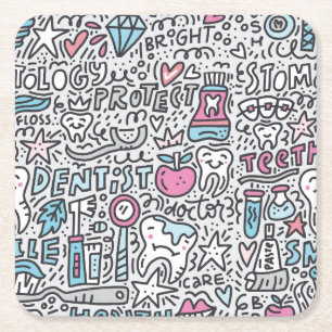 Patroon voor tandheelkundige Cartoon Vierkante Kartonnen Onderzetter