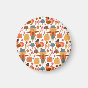 Patroon voor Thanksgiving Turkije en Scarecrow Magneet