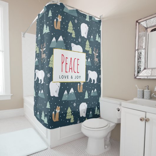 Patroon voor vredesliefde en vreugdevolle kerstdie douchegordijn (In situ)
