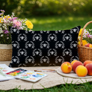 Patroon voor zwarte en witte bijen Laurel Wreaten Buitenkussen