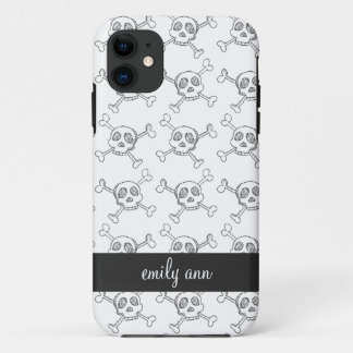 Patroon voor zwarte en witte doodle Skulls iPhone 11 Hoesje
