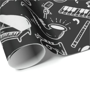 Patroon voor zwarte en witte instrumenten cadeaupapier
