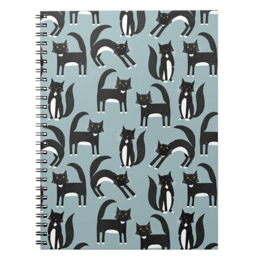 Patroon voor zwarte en witte tuxedo Kitty Cats Notitieboek (Voorkant)