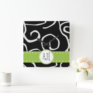 Patroon voor zwarte en witte zWIELEN, monogram Vierkante Klok