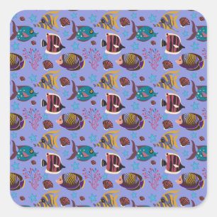 Patroon waterdieren leven onder water 8 vierkante sticker