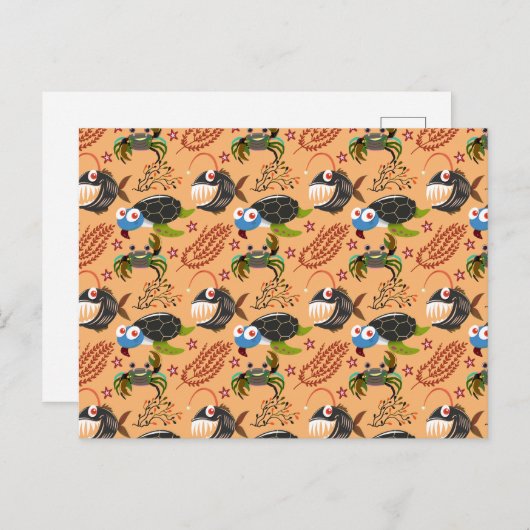 Patroon waterdieren | leven onder water in de ocea briefkaart (Voorkant / Achterkant)