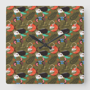 Patroon waterdieren   leven onder water in de ocea vierkante klok