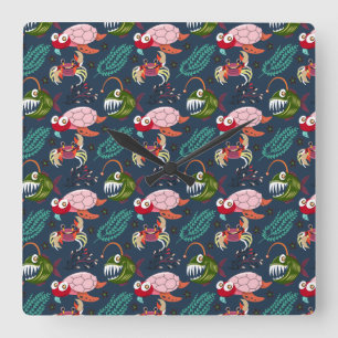 Patroon waterdieren   leven onder water in de ocea vierkante klok