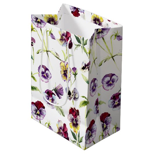 Patroon  Waterverf Pansies Medium Cadeauzakje (Voorkant Gekanteld)