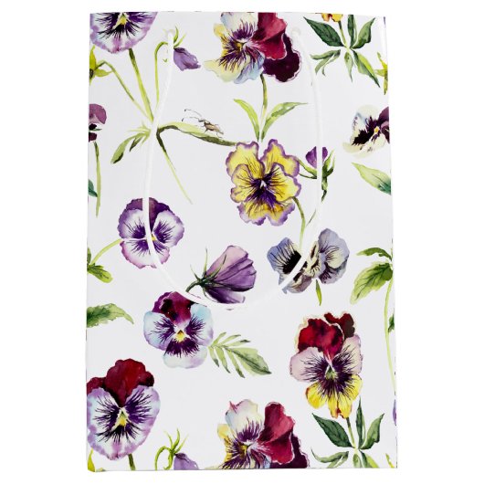 Patroon Waterverf Pansies Medium Cadeauzakje (Voorkant)