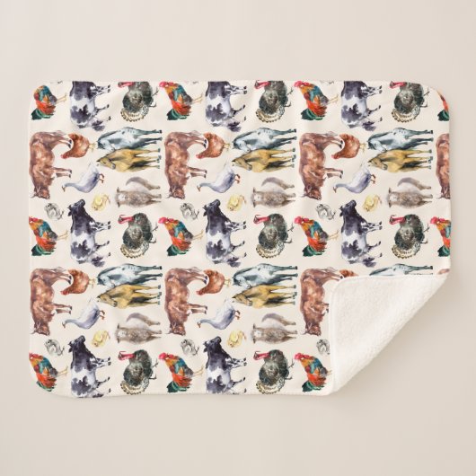 Patroon waterverf van landbouwhuisdieren sherpa deken (Voorkant (horizontaal))