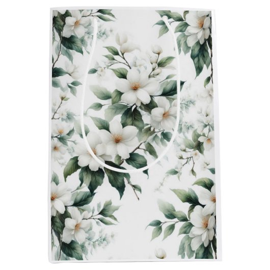 patroon witte bloemen medium cadeauzakje (Voorkant)