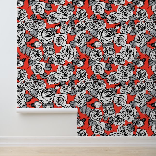 patroon witte rozen behang (Applicatie)