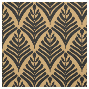 Patroon zwart en gouden kunst Deco Fan Flowers Stof