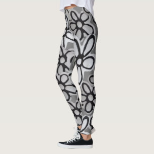 patroon zwarte en witte bloesem leggings