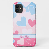 Patroonblauw-roze harten iPhone-draagtas Case-Mate iPhone Case (Achterkant)