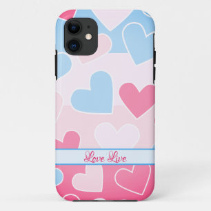 Patroonblauw-roze harten iPhone-draagtas iPhone 11 Hoesje
