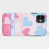 Patroonblauw-roze harten iPhone-draagtas Case-Mate iPhone Case (Achterkant (horizontaal))
