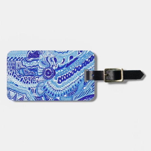 Patroonkunst in Royal Blue en White Ming Bagagelabel (Voorkant horizontaal)