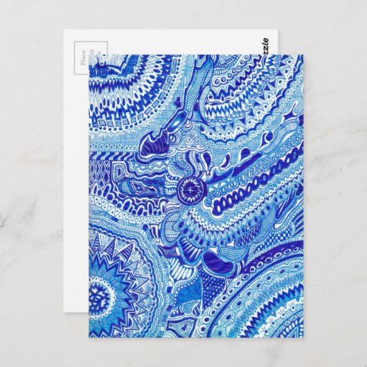 Patroonkunst in Royal Blue en White Ming Briefkaart (Voorkant / Achterkant)