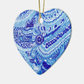Patroonkunst in Royal Blue en White Ming Keramisch Ornament (Links)