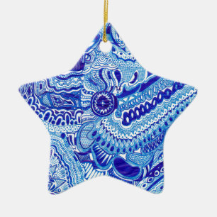 Patroonkunst in Royal Blue en White Ming Keramisch Ornament