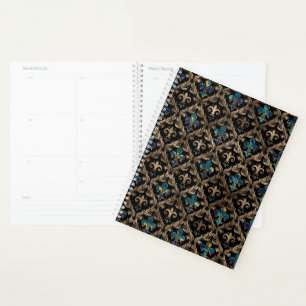 Patroonmarmer en goud van de Fleur-de-lis-patroon Planner