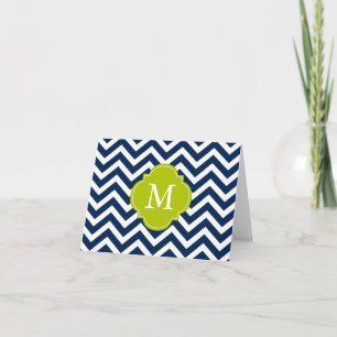 Patroonmonogram blauw en groen notitiekaartje