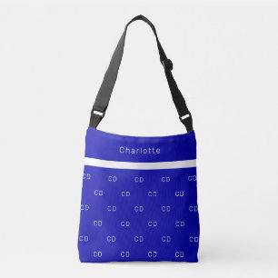 Patroonnaam koninklijk blauw wit monogram initiaal crossbody tas
