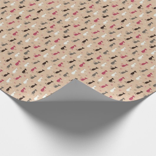 Patroonroze katten cadeaupapier (Hoek)