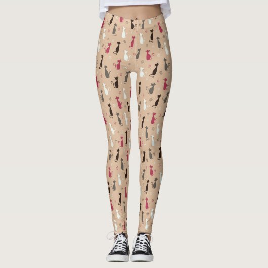 Patroonroze katten leggings (Voorkant)