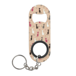 Patroonroze katten sleutelhanger flessenopener