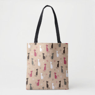 Patroonroze katten tote bag