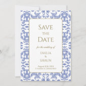 Patroonsteen Blauw Bruiloft Save the Dates Kaart (Voorkant)