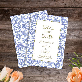 Patroonsteen Blauw Bruiloft Save the Dates Kaart