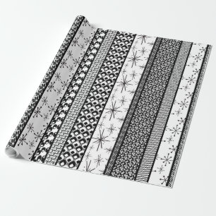 Patroonstrips voor zwart-wit Retro 1 Cadeaupapier