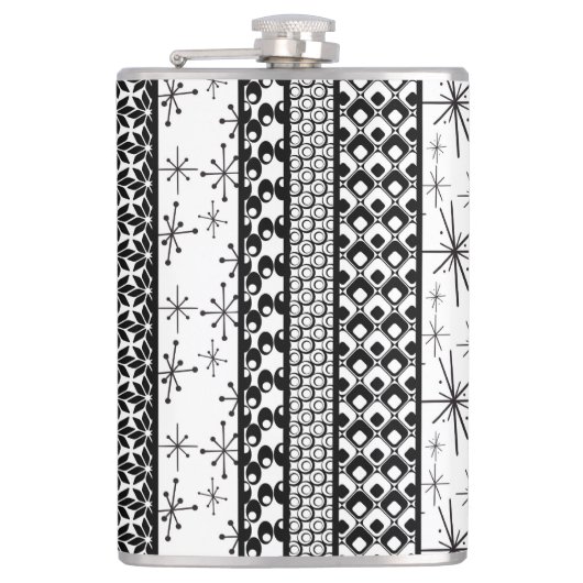 Patroonstrips voor zwart-wit Retro 1 Heupfles (Voorkant)