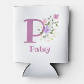 Patsy naam met een bloemendesign blikjeskoeler (Voorkant)