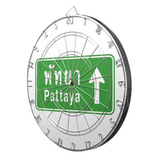 Pattaya Ahead ⚠ Thai Highway Traffic Sign ⚠ Dartbord (Voorkant Rechts)